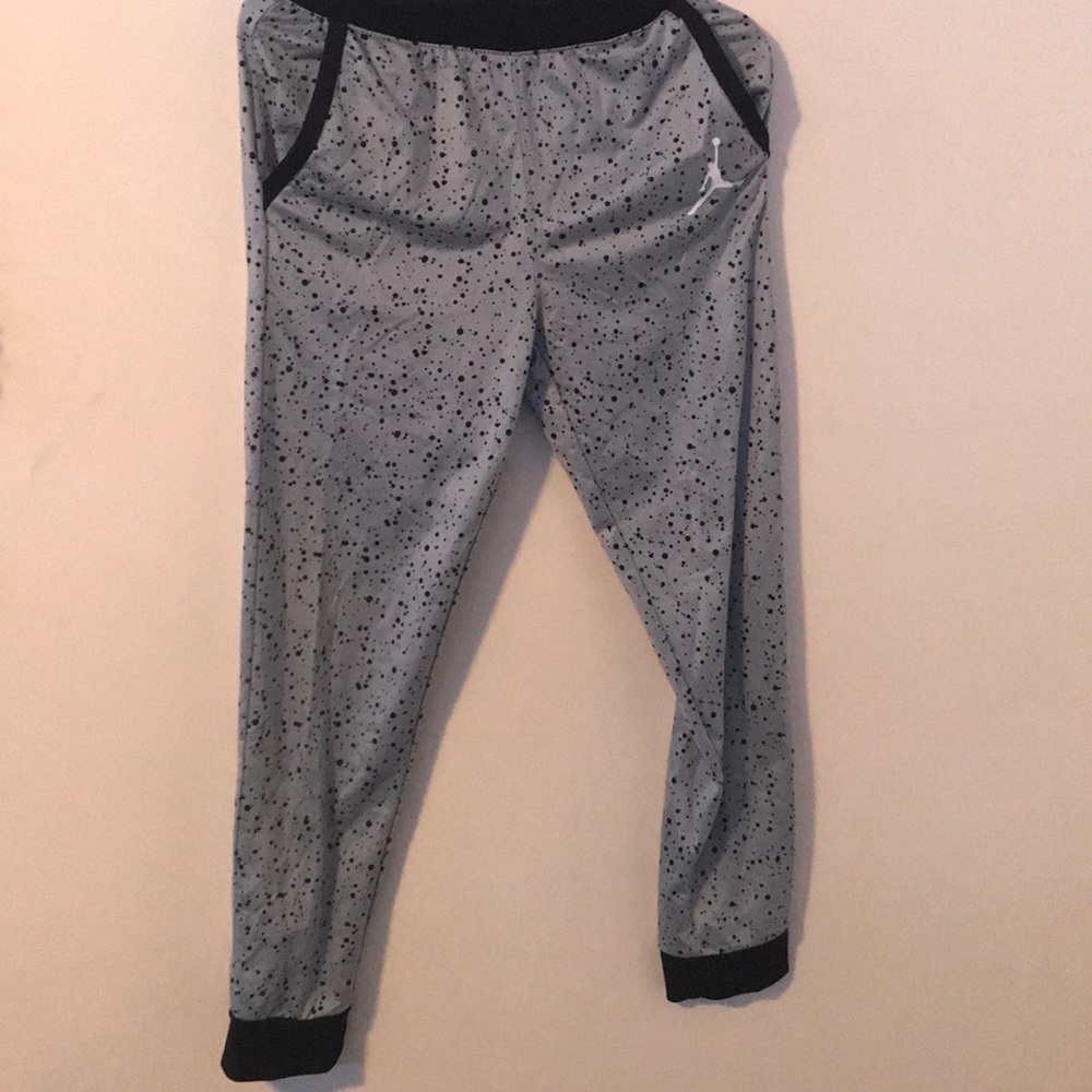 Grey Jordan sweats with Black Splatter Paint Camo